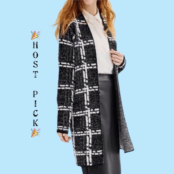 Nine West Sweaters - Nine West Black White Open Front Cardigan Coatigan